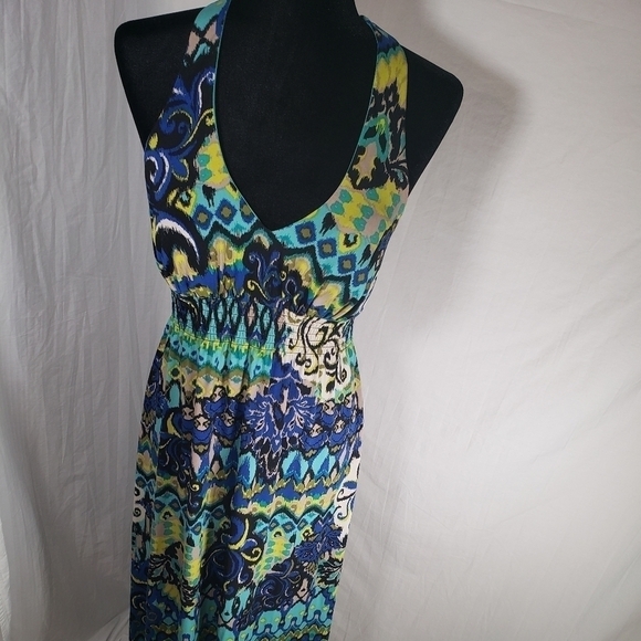 Bisou Bisou Multicolored Back Out Maxi Dress Sz 8 - Picture 2 of 9